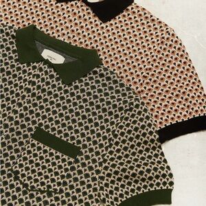 Percival Green Patterned Knit Polo Shirt